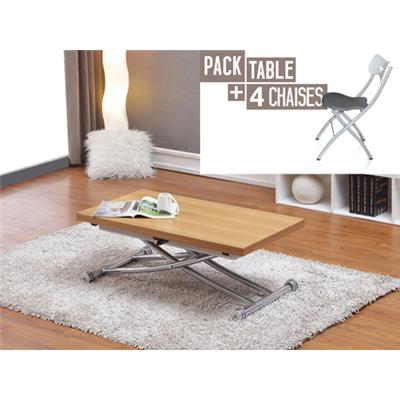 Table relevable Clever XL Chêne clair + 4x Chaises Pegasso 