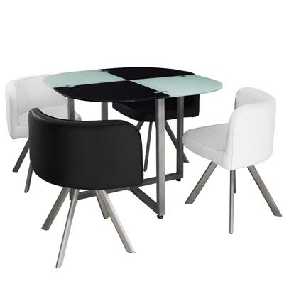 Ensemble Table de repas avec 4 chaises Design MALAGA Noir & Blanc