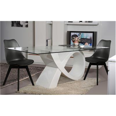 Ensemble Table de repas Design ALPHA blanc et 4 chaises Diana noires