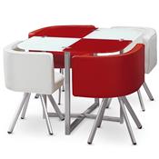 Ensemble Table de repas avec 4 chaises Design MALAGA Rouge & Blanc