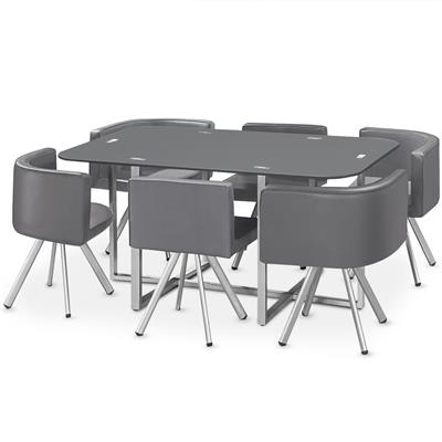 Ensemble Table de repas avec 6 chaises Design MADRID Gris
