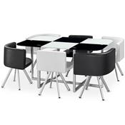 Ensemble Table de repas avec 6 chaises Design MADRID Noir & Blanc