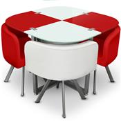 Ensemble Table de repas avec 4 chaises Design MALAGA Rouge & Blanc
