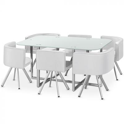Ensemble Table de repas avec 6 chaises Design MADRID Blanc